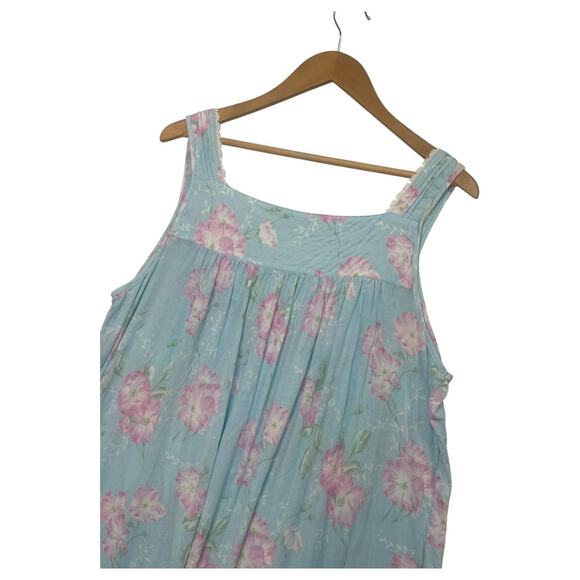 Eileen West Nightgown Womens Large Blue Pink Floral Chemise Lace Trim Ruffle Hem - Picture 10 of 13